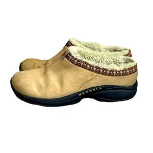 WOMENS MERRELL ENCORE ICE SLIPON SIZE 8 CLOG BROWN & FUR